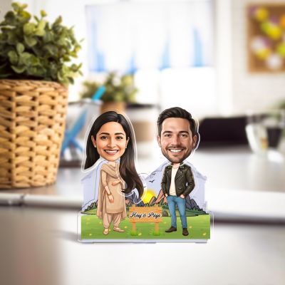 Personalized Couple Bobblehead Caricature Standee, Custom with Photo & Name Cartoon Theme Funny Gift for Couples Decorative Desk Accessory Gift Battery Powered Moving Head